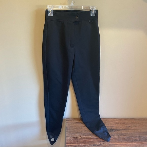 VTG USA Made Wool Nylon Spandex Blend Black High Rise Stirrup Ski Legging Pants - Picture 1 of 8